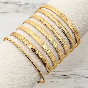 Womens Gifts Gold Bracelet 7 Pieces Set Gold Plated Exquisite Layered 14K Layer Stackable for Women Fashion Jewelry Gift Cuff Bracele