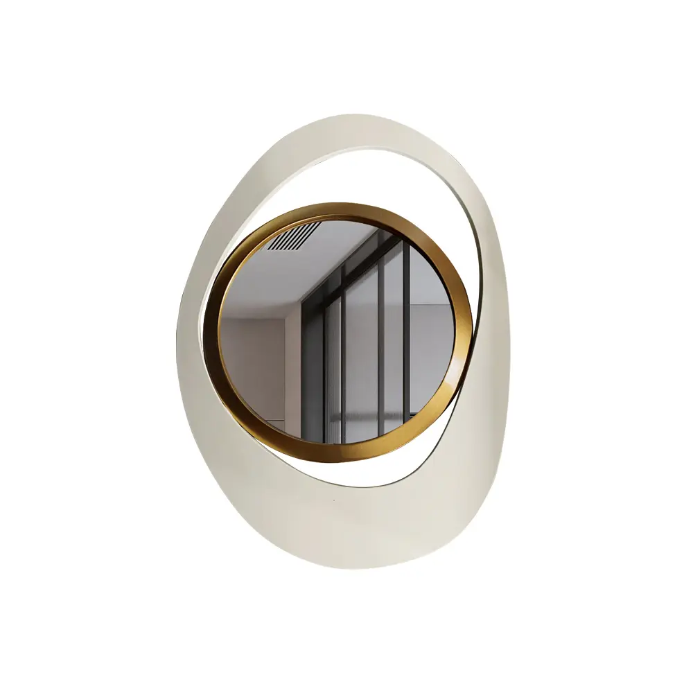 Homary One Piece Elegant 23.6-Inch White & Gold Geometric Decorative Reflective Glass Wall Mirror for Living Room, Entryway, and Bedroom Installation