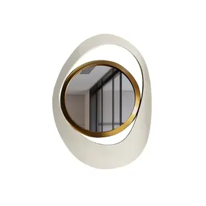 Homary One Piece Elegant 23.6-Inch White & Gold Geometric Decorative Reflective Glass Wall Mirror for Living Room, Entryway, and Bedroom Installation