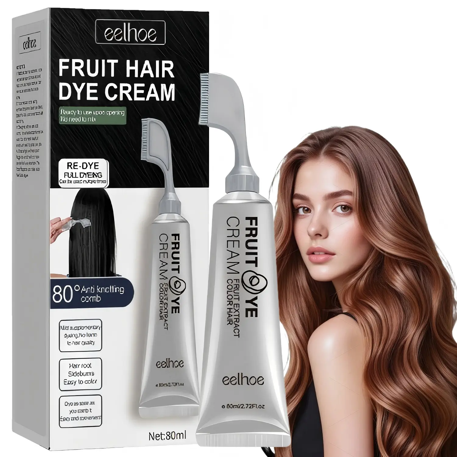 Black Natural Fruit Hair Dye Cream for Grey Hair Coverage - Brown Black for Men and Women,Root Touch Up Hair Color, Suitable for all Hair types,Instant Gray Coverage Formula for Men & Women, Sulfate-Free &Ammonia-Free Herbal Dye,80ml