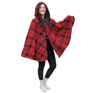 Catalonia Women's Poncho Cape, Sherpa Cloak Coat, Snuggy Hooded Wearable Blanket, Gift Idea for Mom and Teen Girls