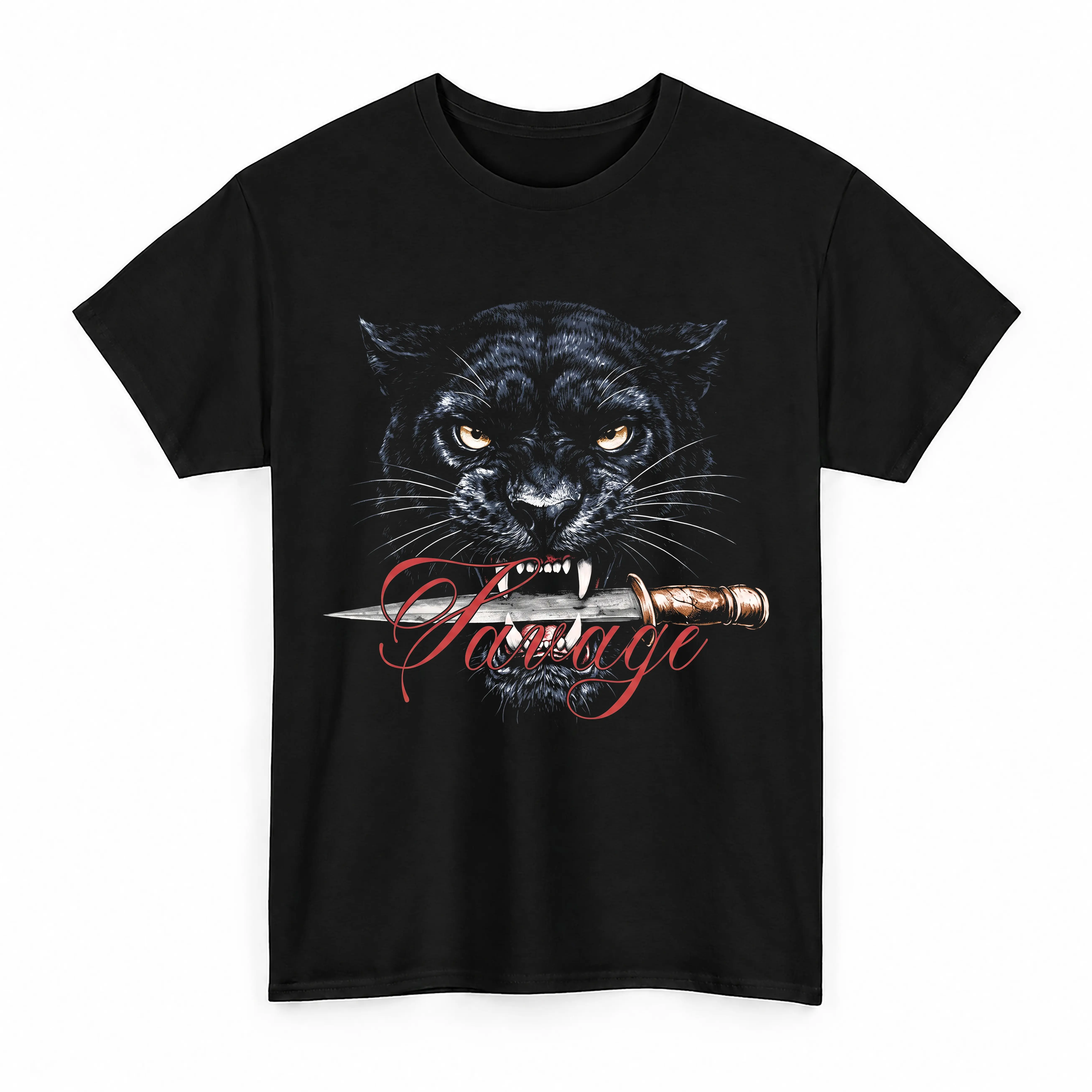 Savage Black Panther Dagger Graphic Tee - Edgy Streetwear Black T-Shirt