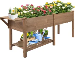 Raised Garden Bed, Storage Shelf, Protective Liner, Table Ledge,Outdoor Garden Bed with Legs for Vegetable, Herb, and Flower Cultivation-Brown (Extension)