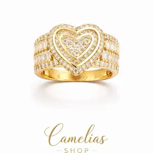 Heart-Shaped Ring with Pave Setting and Cubic Zirconia Stones Women thin cod 0090