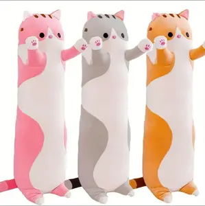 chubbyjoy 19.68in max 59in Soft Plush Body Pillow Cute Cat Stuffed Animals Extra Large  Pink Yellow Grey