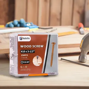 Wood Screws #10 x 3-1/2", Construction Fence Screws, 250 Pcs Deck Exterior Screws for Wood, Rust Resistant, T25 Star Bits Included, Brown
