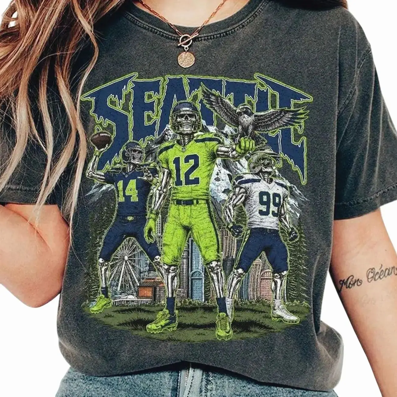 Seattle Football Skull Shirt, Vintage Sam Darnold Fan Tee, Game Day Gift For Football, Jaxon Smith Njigba Football