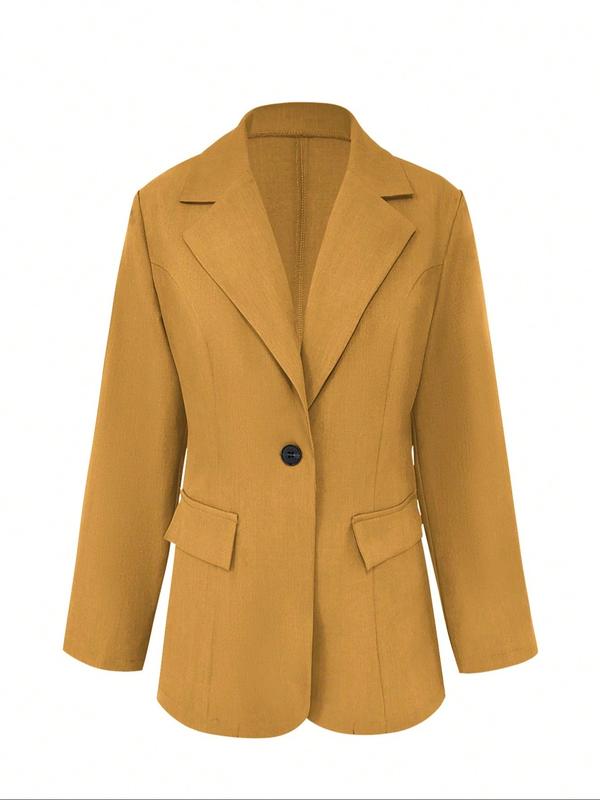 Women's Winter Solid Color Blazer Jacket, Stylish Pockets & Lapel Design, Loose Fit for Office & Daily Wear, Essential Winter Clothing