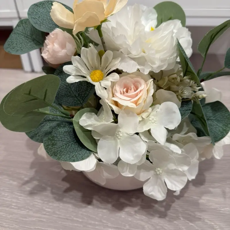 Flower Centerpieces for Weddings, Mother's Day, Bridal Shower, Baby Shower, Birthdays - Elegant Floral Arrangement with White Flowers and Green Leaves