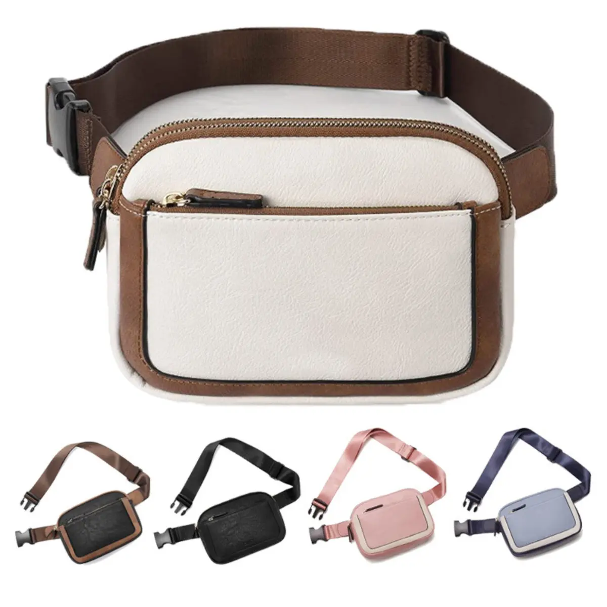 Women's Solid PU Leather Waterproof Fanny Packs - Crossbody Waist Hip Bag with External Pouch for Hiking, Travel, Luggage & Bag Accessory