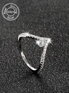 S925 Sterling Silver V Shaped Ring, Elegant Everyday Ring, Fashion Jewelry for Party, Daily Clothing Decor, Trendy All-match & Exquisite Jewelry for Birthday Gift