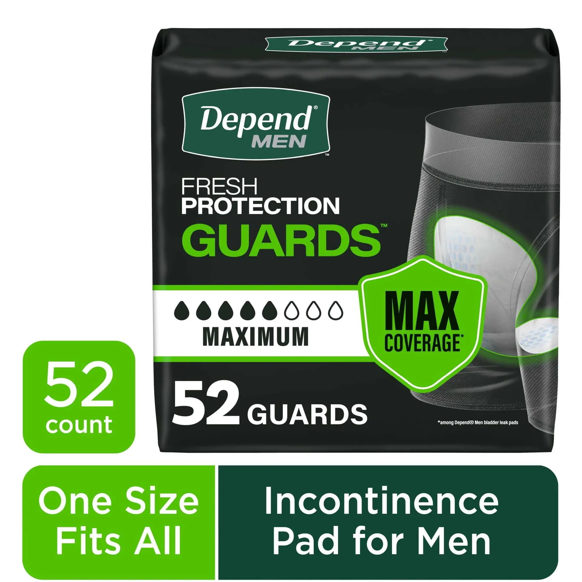 Menswear Depend Guards Incontinence Pads for Men, Maximum Absorbency, 52 Count