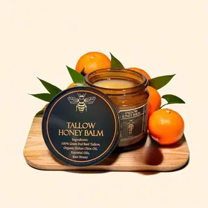 Organic Grass-Fed Beef Tallow Balm with Raw Honey - Handmade All-Natural Moisturizer for Soft, Smooth, Radiant Skin