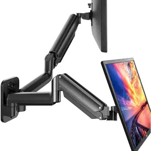 Dual Monitor Wall Mount up to 32-inch Screens, Wall Monitor Mount with Gas Spring System, Height-Adjustable/Tilt/Swivel/Rotate, Dual Monitor Mount Holds 17.6 lbs, VESA 75 or 100mm