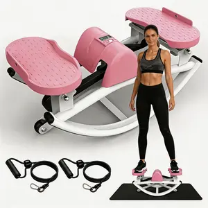 Professional Lateral Rocking Stepper for Home Workout, with LCD Monitor, Resistance Bands and Anti-Slip Mat