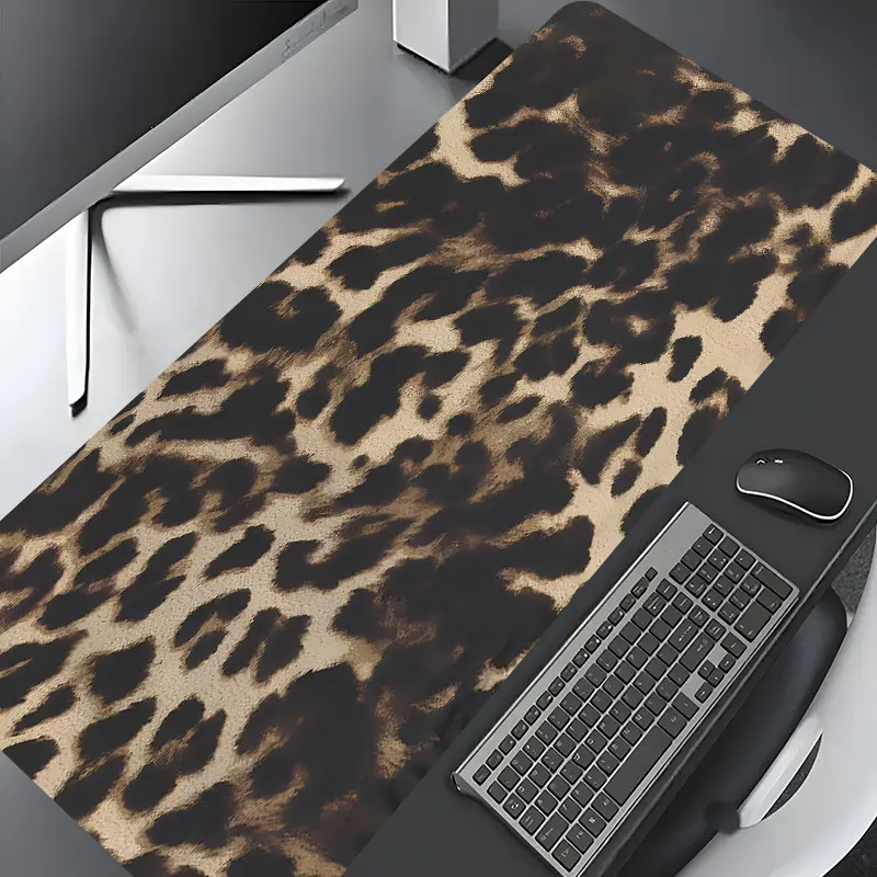 Classic Brown Black Leopard Sexy Print Large Gaming Mouse Pad, Gaming Desk Accessory, Washable Rubber Extended Computer Desk Mat with Non-Slip Base, Home Office Decor, Christian Gifts for Women, Desktop Accessories, Office Desk Accessories