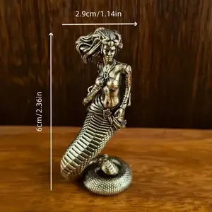 1Count Greek Mythology Medusa Bronze Statue - Handcrafted Snake-Shaped Female Sculpture with Intricate Coiled Serpent Design, Yellow Brass Deskp Decor for Home Office, Unique Collectible Art for Mythology Enthusiasts, Statues for Home Decor, Mythology Dec