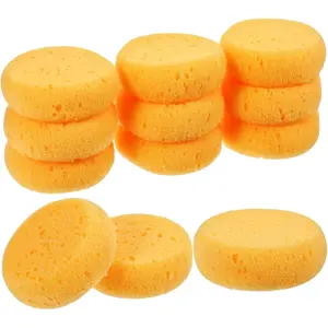 12 PCS Elastic Round Pottery Clay Sponges Soft Water Absorption Yellow Cleaning Sponge for Artists Painting Kitchen Shoes Leather Care