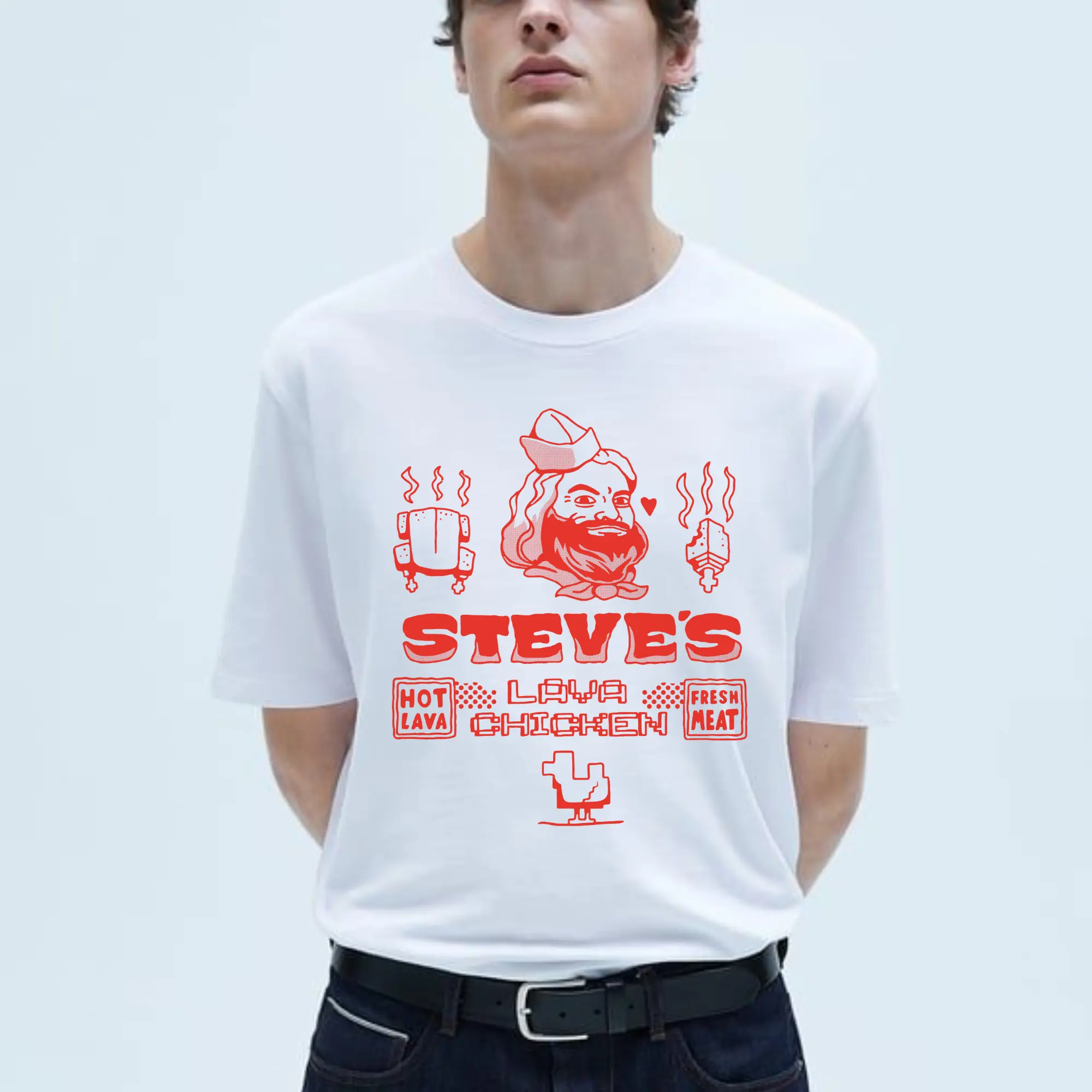 Steve's Lava Chicken Restaurant T-Shirt - Funny Minecraft Movie Tee - Perfect Meme For Movie Fans - Jack Black And Lava Chicken In Minecraft Movie 2025