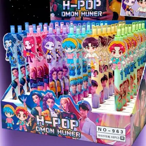 2026 Hot Cute Cartoon Anime K-pop Patch Gel Pen, 0.5mm Black Ink Smooth Writing Pen, Kawaii Student Stationery Birthday Gift