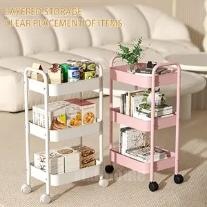 3-Tier Stainless Steel Rolling Storage Cart, No-Assembly Multifunctional Utility Organizer Rack, Space-Saving Foldable Multi-Layer Shelf for Kitchen, Office, Garage (Hat, Blade, Bouquet Holder)