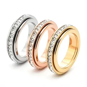 3-Pack Anxiety Rings for Women and Men Titanium Steel Spinner Fidget Band Rings with Cubic Zirconia for Stress Relief and Wedding Promise Comfort Fit Size 5 to 12 SummerVibes