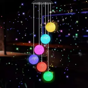 LED Solar  Ball Wind Chime, 25" Mobile Hanging Wind Chime for Home Garden Decoration, Automatic Light Changing Color