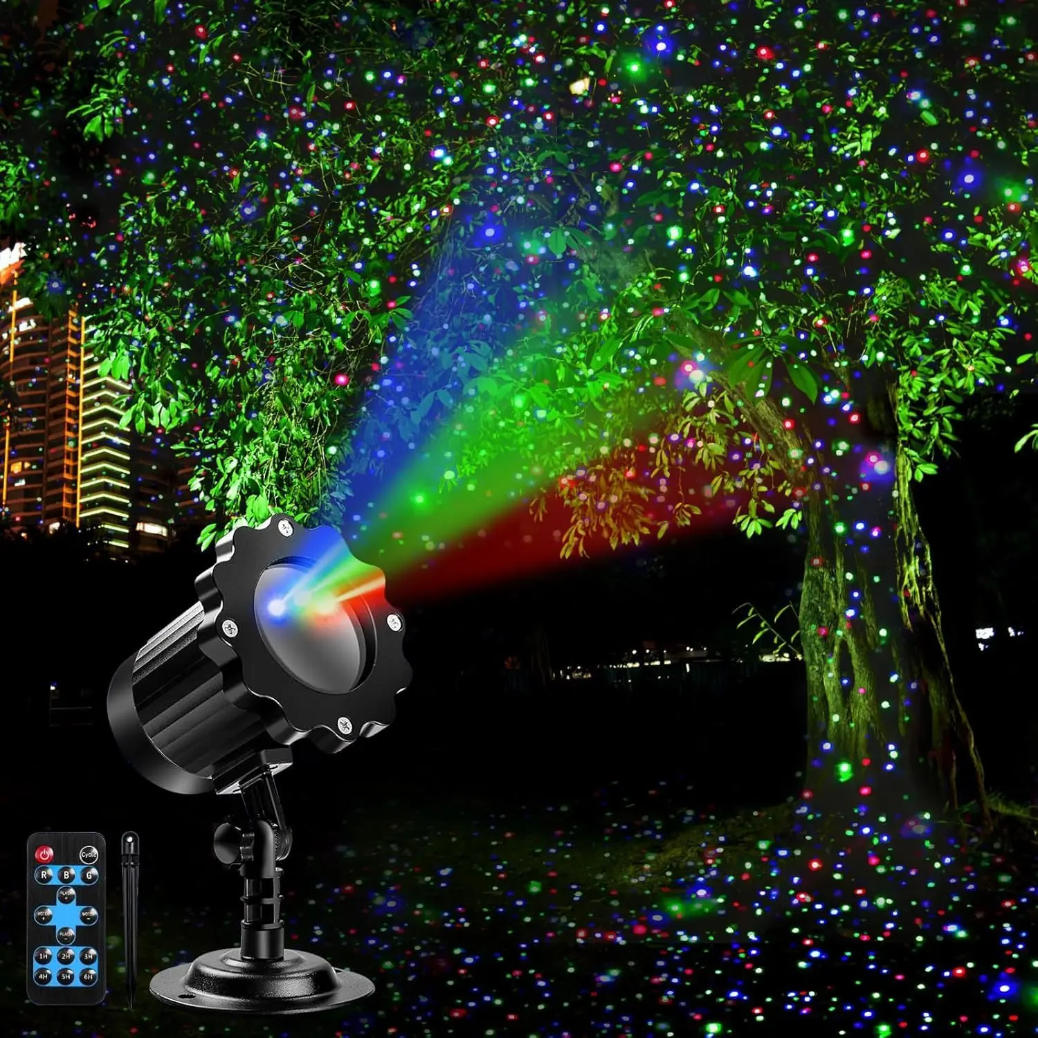 Outdoor RGB Laser Projector Lights 3 Color Starry Sky Firefly Effect| IP65 Moving Projection Light with Remote for Christmas Halloween Parties, Garden, Yard, New Year – Holiday Landscape Decor