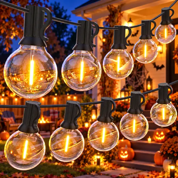50FT Outdoor String Lights, 25 G40 LED Bulbs, 8 Lighting Modes, IP65 Waterproof Shatterproof Patio Lights for Halloween Decorations, Backyard & Porch
