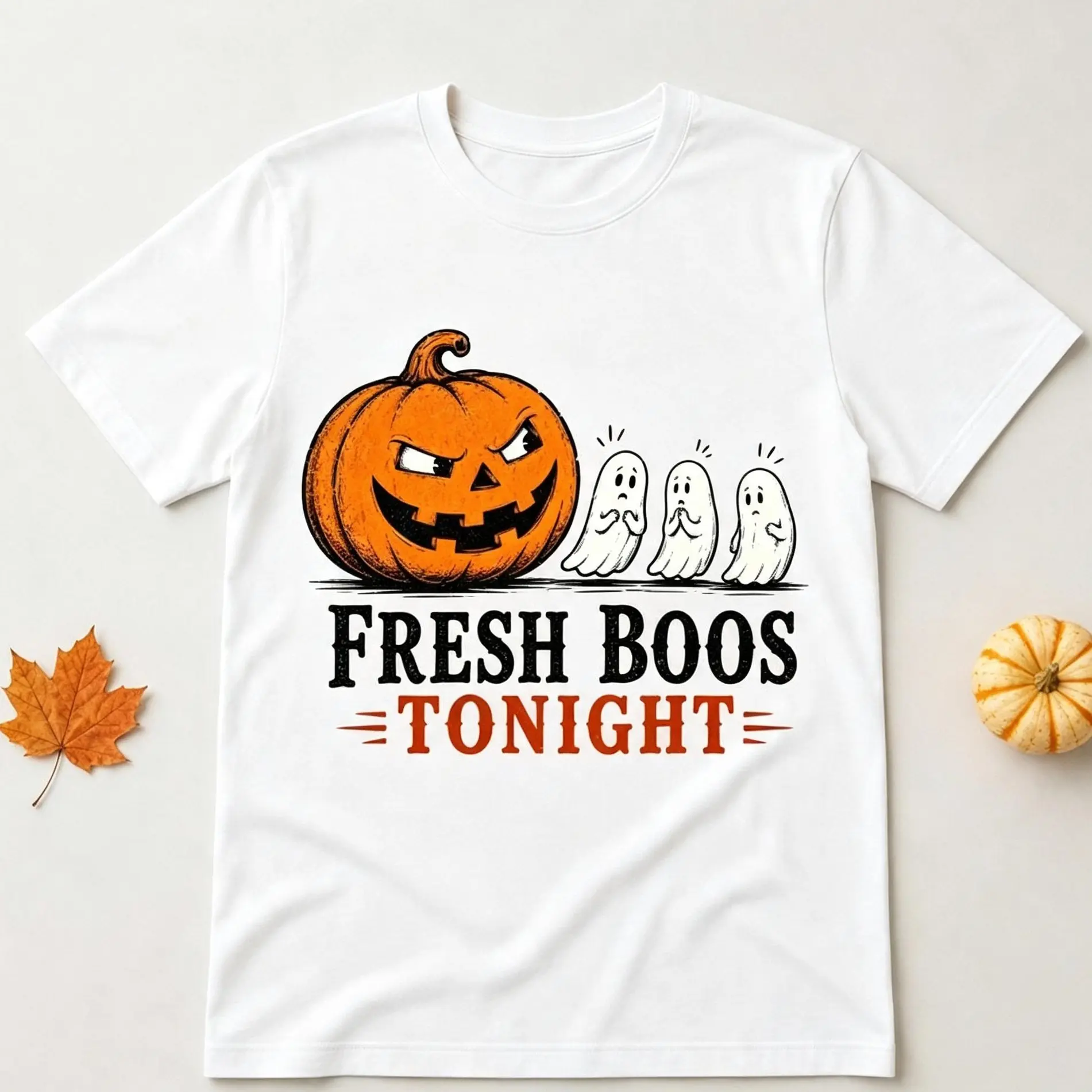 Funny Halloween Tee Shirts, Fresh Boos Tonight Ghost And Pumpkin Tshirt, Halloween Gift shirt, Vintage Halloween Graphic Tee