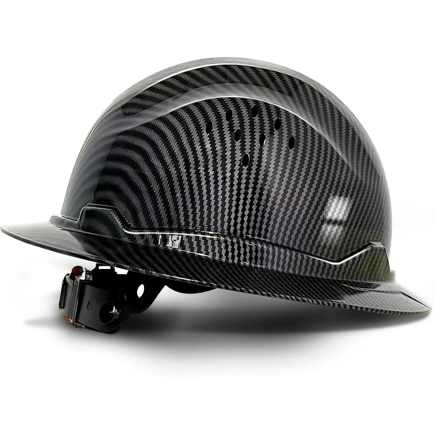 Carbon Fiber Full Brim Safety Hat Vented, 6-Point Suspension Industrial Hat with Chin Strap, Construction Work Hat Men & hard hat shade adjustable