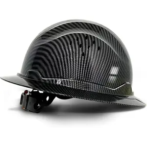 Carbon Fiber Full Brim Safety Hard Hat Vented, 6-Point Suspension Industrial Hard Hat with Chin Strap, Construction Work Hard Hat for Men & Women