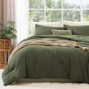 King Size Comforter - 3 Olive Green Comforter Prewashed Lightweight for Seasons,Fluffy Down Alternative Comforter King Size with 2 Pillow Shams