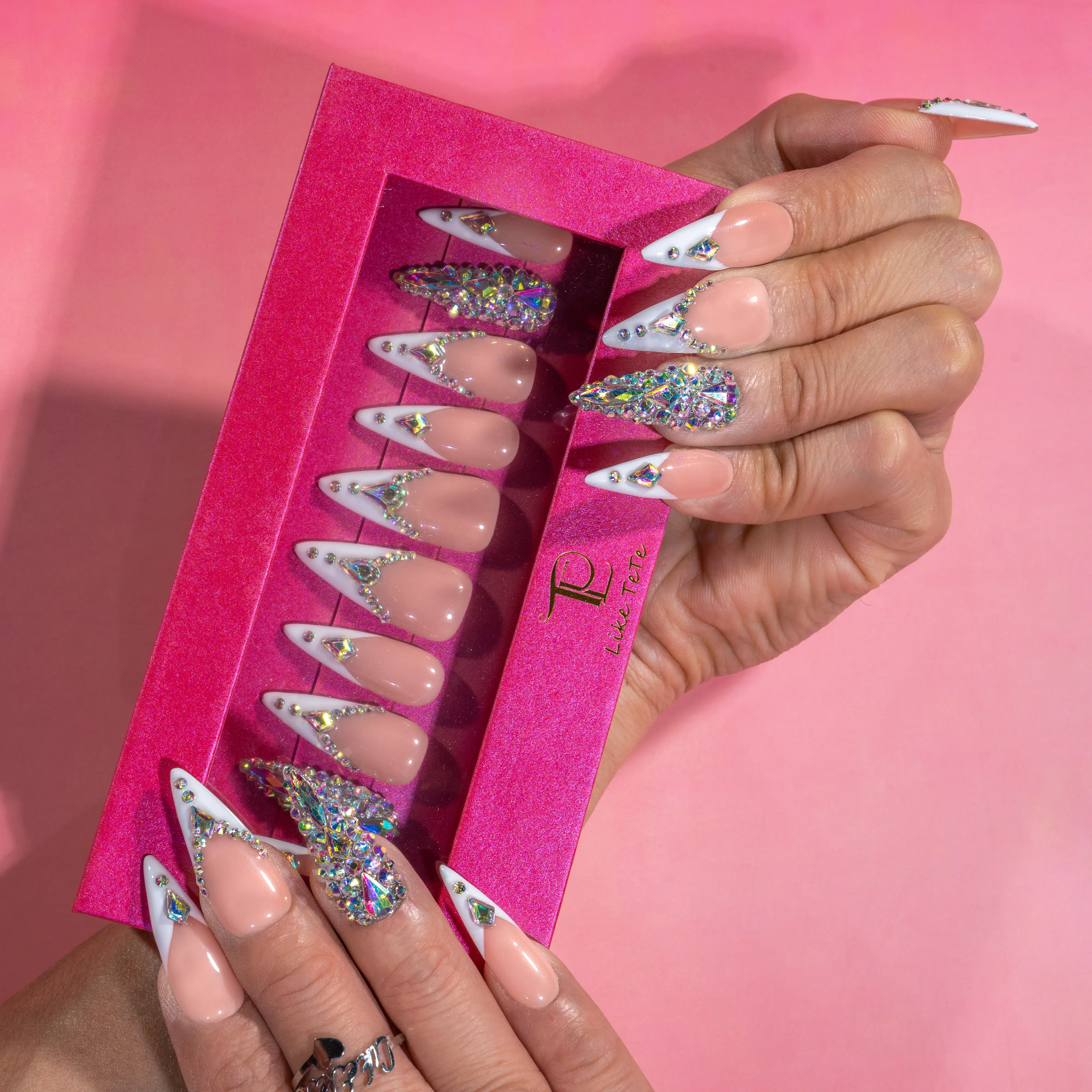 LikeTeTe 1.3inch Mid length Press On Nail Set - 10pcs with Jelly Glue and Nail Care Kit French style nails nails fake nails viral  press handmade nail