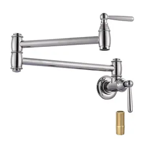 WOWOW Pot Filler Faucet Polished Nickel: Modern Pot Filler Wall Mount 2 Handle with Double Joint Swing Arms Brass Stove Faucet