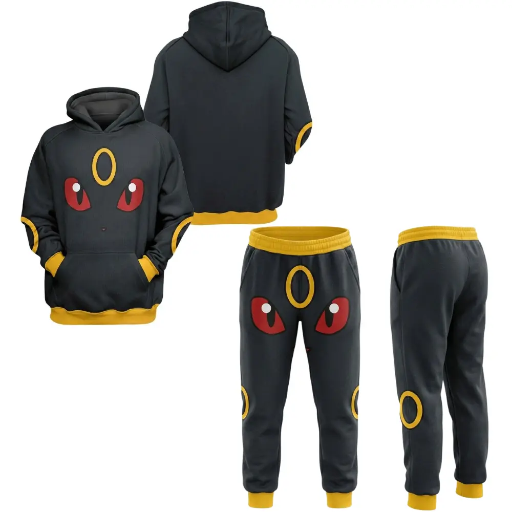 Umbreon Pkm Hoodie & Sweatpants Set, Pocket Monsters Dark Moon Evolution Black Gold Anime Design, Gift for Anime Lovers
