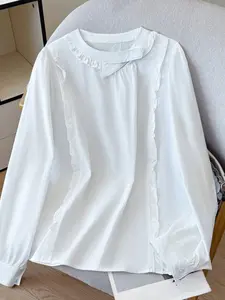 Spring New Design Button Shirt for Women, Sweet and Stylish Long Sleeve Top, Elegant Earflap Collar Blouse, Fashionable Ladies' Clothing