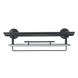LiveWell Beautiful 3-in-1 Grab Bar/Shampoo Shelf/Washcloth Bar - Matte Black / Driftwood Gray