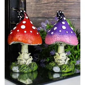 Enchanted Fairy Garden Miniature Colorful Toadstool Mushrooms Figurine Set of 2