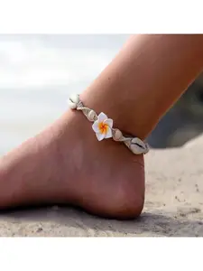 1 piece Bohemian-style hand-woven shell-encrusted foot chain with flower-shaped braided rope accessory