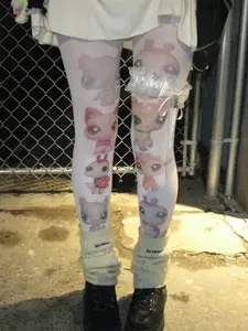 Y2K Sweet Spicy Attack! Cartoon Print Stockings, Harajuku Street Virtual Fashion, Aesthetic Y2K Style, Perfect for Casual Wear