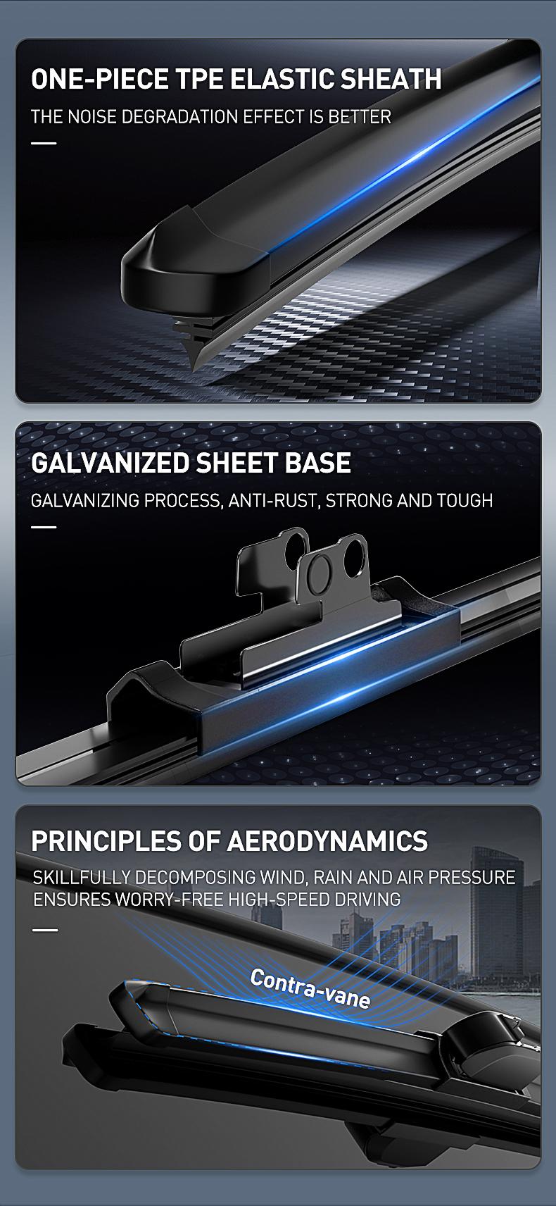 ITUTN Ultra Quiet Frameless Wipers Blades - OEM Quality, Streak-Free | 5 Adapters, Fits 99% Vehicles, All-Season universal quiet windshield wipers,Easy Install,Car Parts,Auto Parts