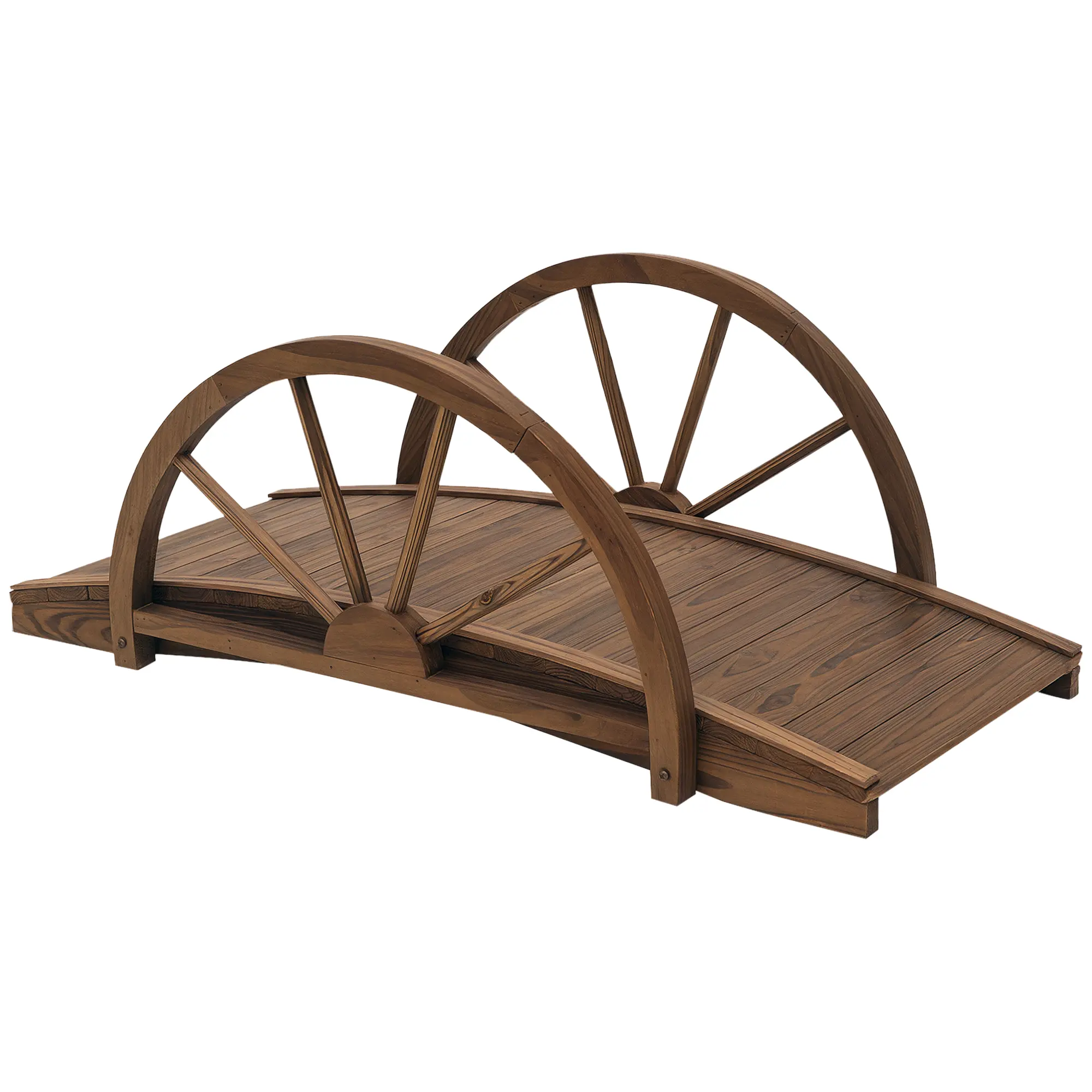 3.3ft Stained Fir Wooden Garden Bridge Elegant Arc Footbridge Classic Half-Wheel Style Railings Weather Resistant Outdoor Decorative Walkway for Backyard Pond Stream Landscape
