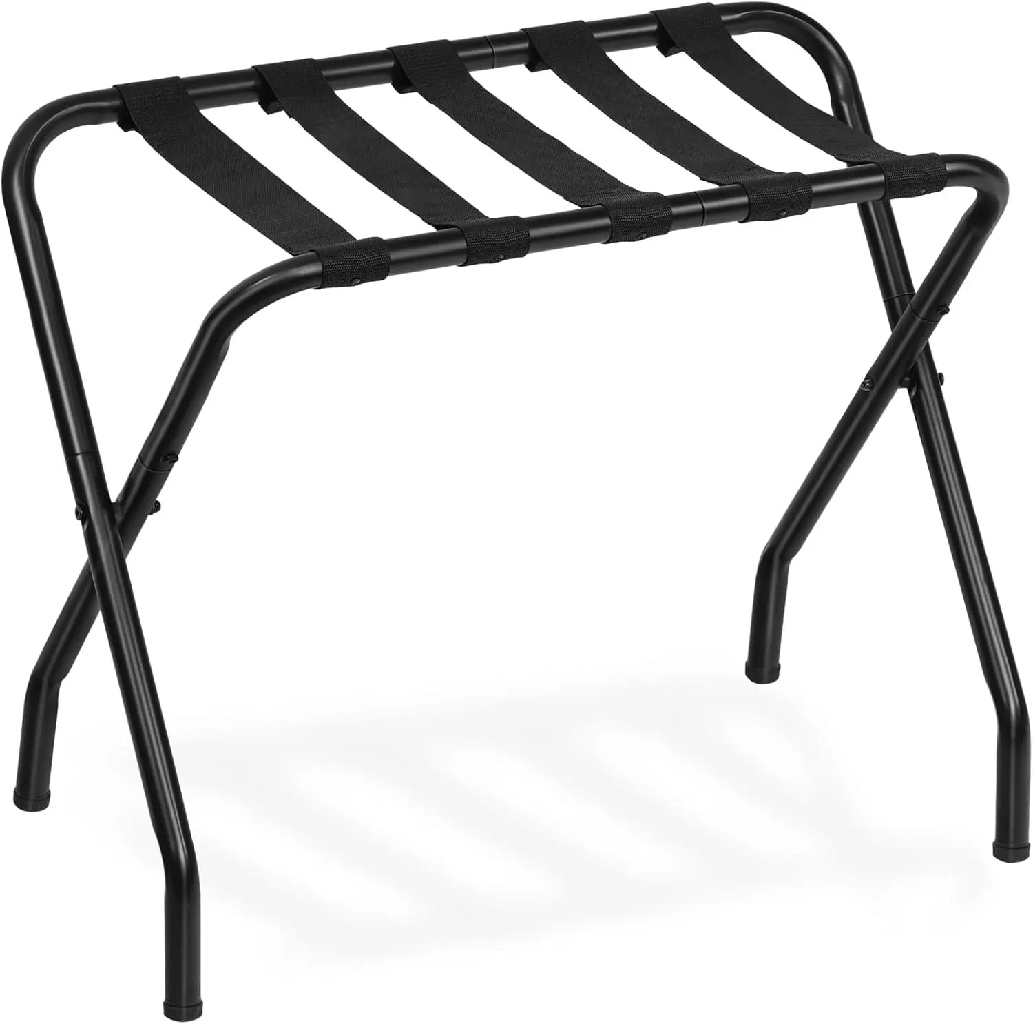 Luggage Rack, Metal Foldable Suitcase Stand for Guest Room, Holds up to 100 lb, 27 x 15.3 x 22 Inches, Steel Frame, Nylon Straps, Hotel, Bedroom, Closet, Black BK02XL01