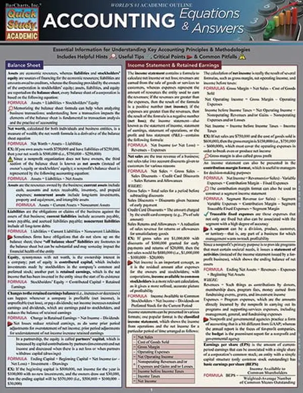 BarCharts Accounting Equations & Answers Quickstudy Easel - 9781423218173, 11x8.5 in, Easel Mount, 3 Panels (Office & School Educational Stationery Supplies)