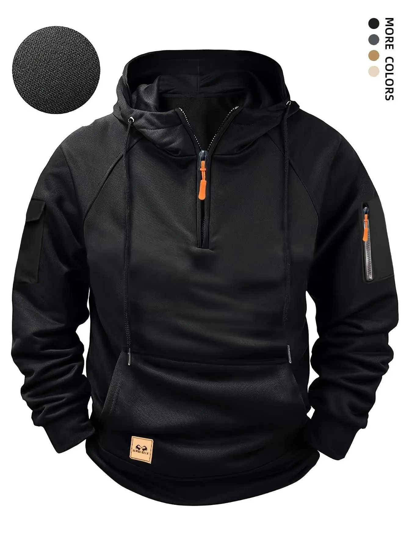 Men's Regular Fit Patched Pocket Drawstring Hoodie, Casual Long Sleeve Raglan Sleeve Hooded Sweatshirt for Fall & Winter, Men's Clothes for Daily Wear, Athletic Hoodies