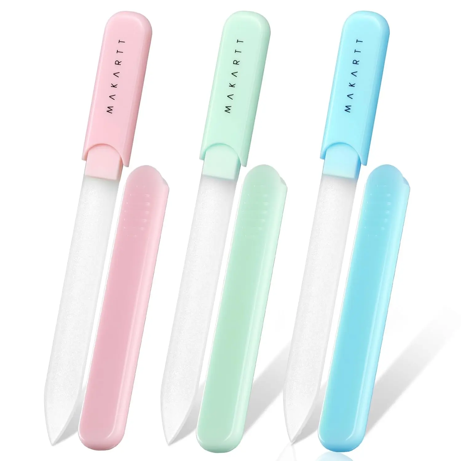 Makartt Nail Files Glass Nail Files for Natural Nails Double Sided Reusable Sandblasted Fingernail Buffers with Case for Shape Smooth Finish Portable Manicure Gift 3pcs Pink Green Blue
