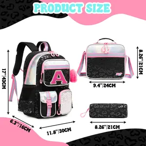 Girls Letter Backpack for Elementary Student Teen Girls Cute School Bag Kids Bookbag for Kids 8-10 with Heart Pattern and Pom Pom