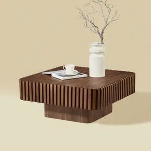 31.5 Inch Modern Handcraft Drum Coffee Table Square Coffee Table for Living Room, Small Wooden Coffee Table with Sturdy MDF Pedesta