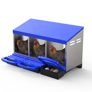 Chicken Nesting Box 3 Hole, Galvanized Steel Nest with Roll Away Egg Collection & Swing Perch, Easy-Clean Laying Box for Hens, Heavy Duty Design for Chicken Coop,Blue